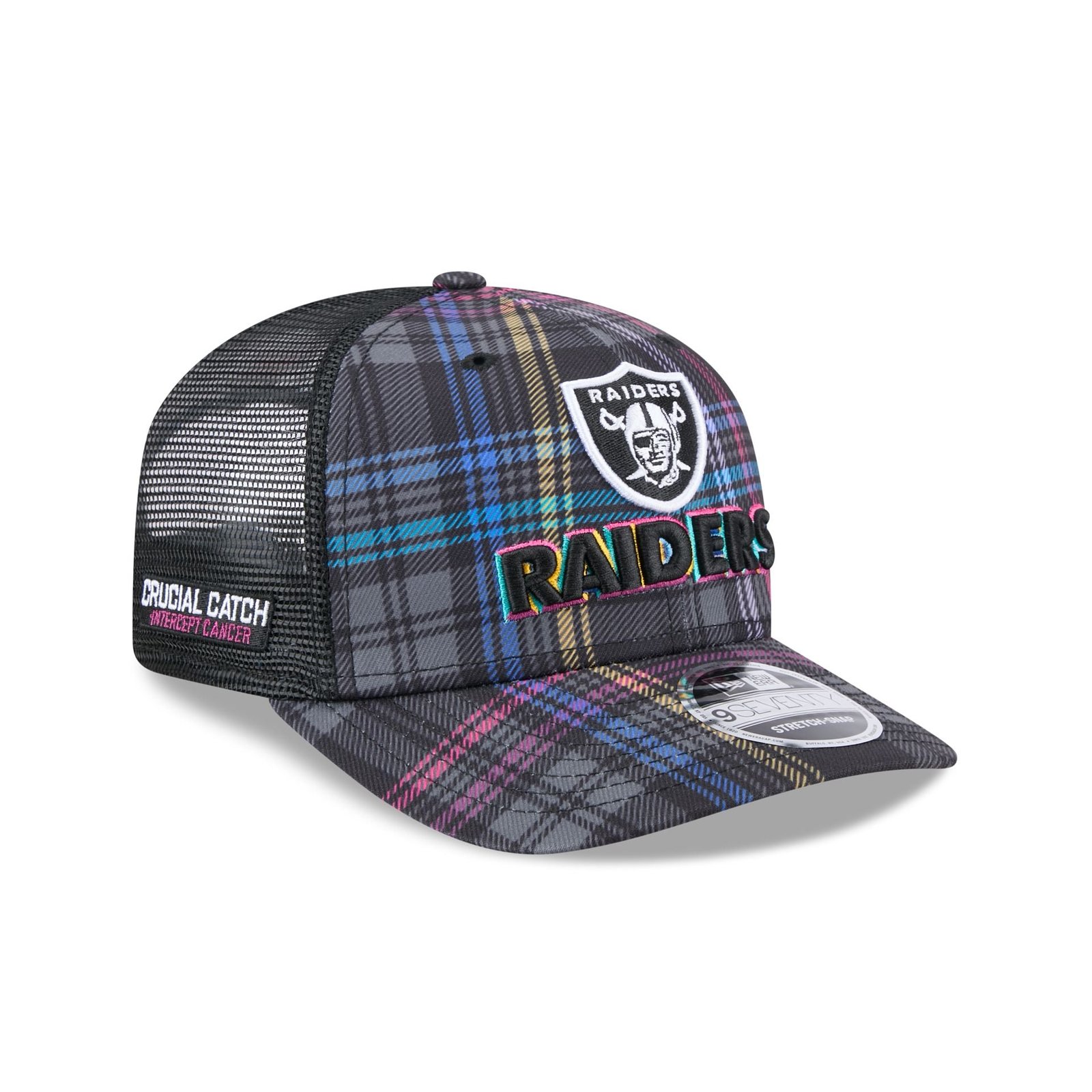 60583679_9SEVENTY_NFL24CC970_LASRAI_XMT_3QR.jpg Las Vegas Raiders 2024 Crucial Catch 9SEVENTY Trucker Hat - Image 1