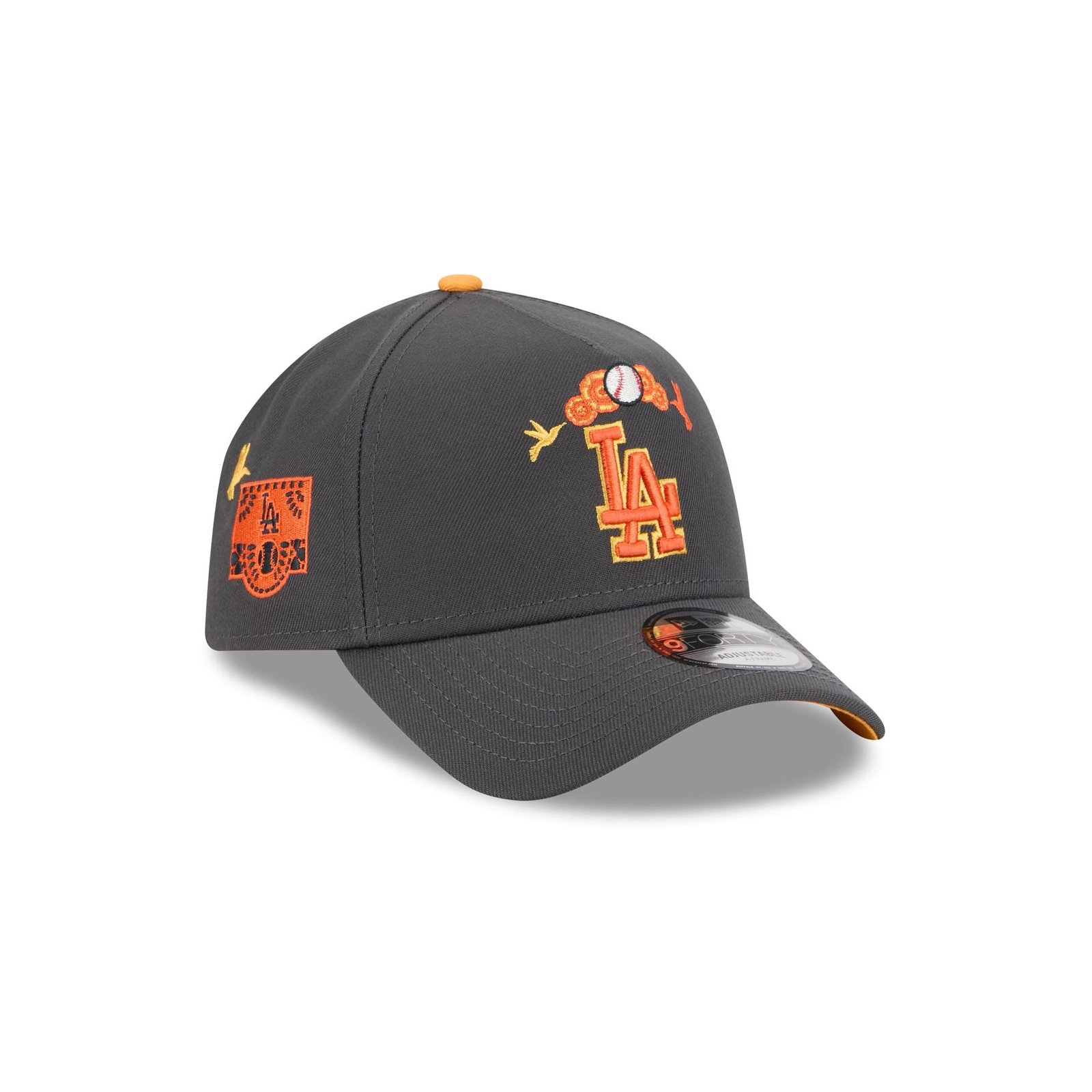 60675104_9FORTYAF_940AFDIADEMUERTOSLOSDODGRH_LOSDOD_GRH_3QR.jpg Los Angeles Dodgers Day of the Dead Graphite 9FORTY A-Frame Snapback Hat - Image 1