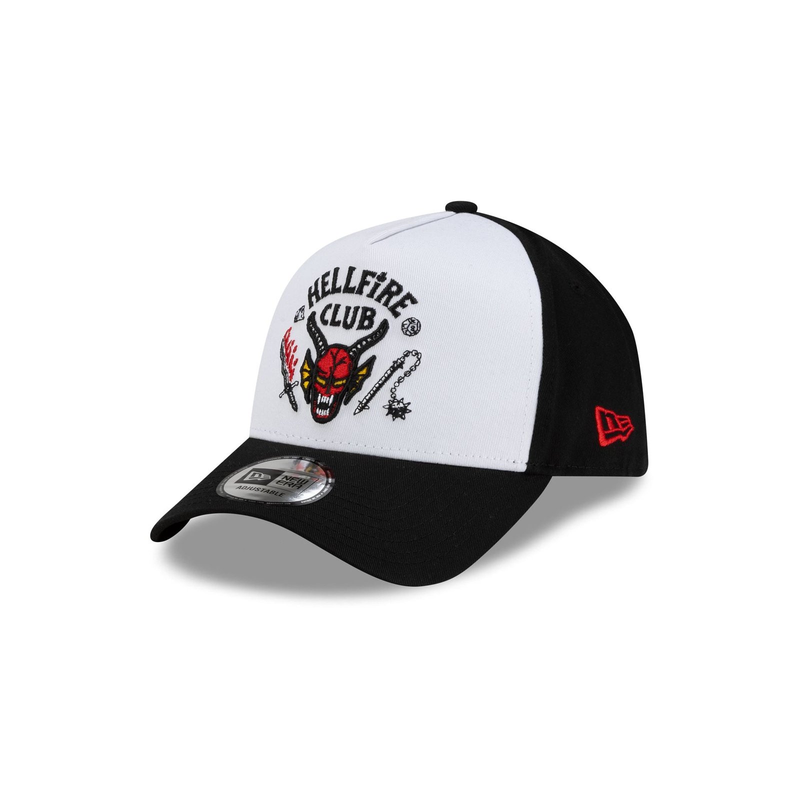 60833574_9FORTYAF_INJECTION_Q4_25_STRTHIN_WHITE_3QL-1.jpg Stranger Things Hellfire Club 9FORTY A-Frame Snapback Hat - Image 1